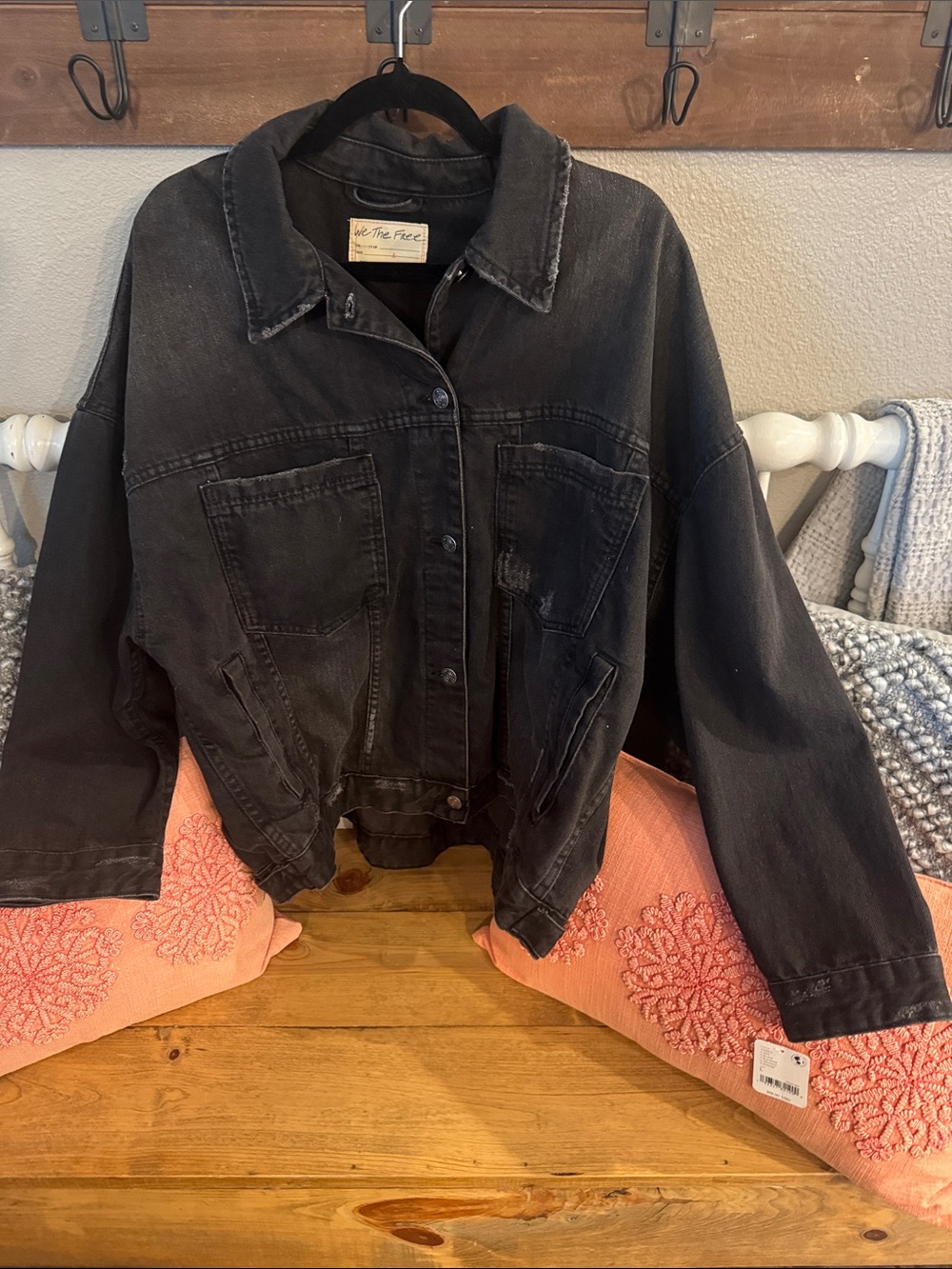 Free People Oversized Washed Black Jean Jacket